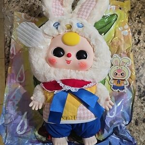 Adorable Bunny Costume Doll with Blue and Yellow Outfit